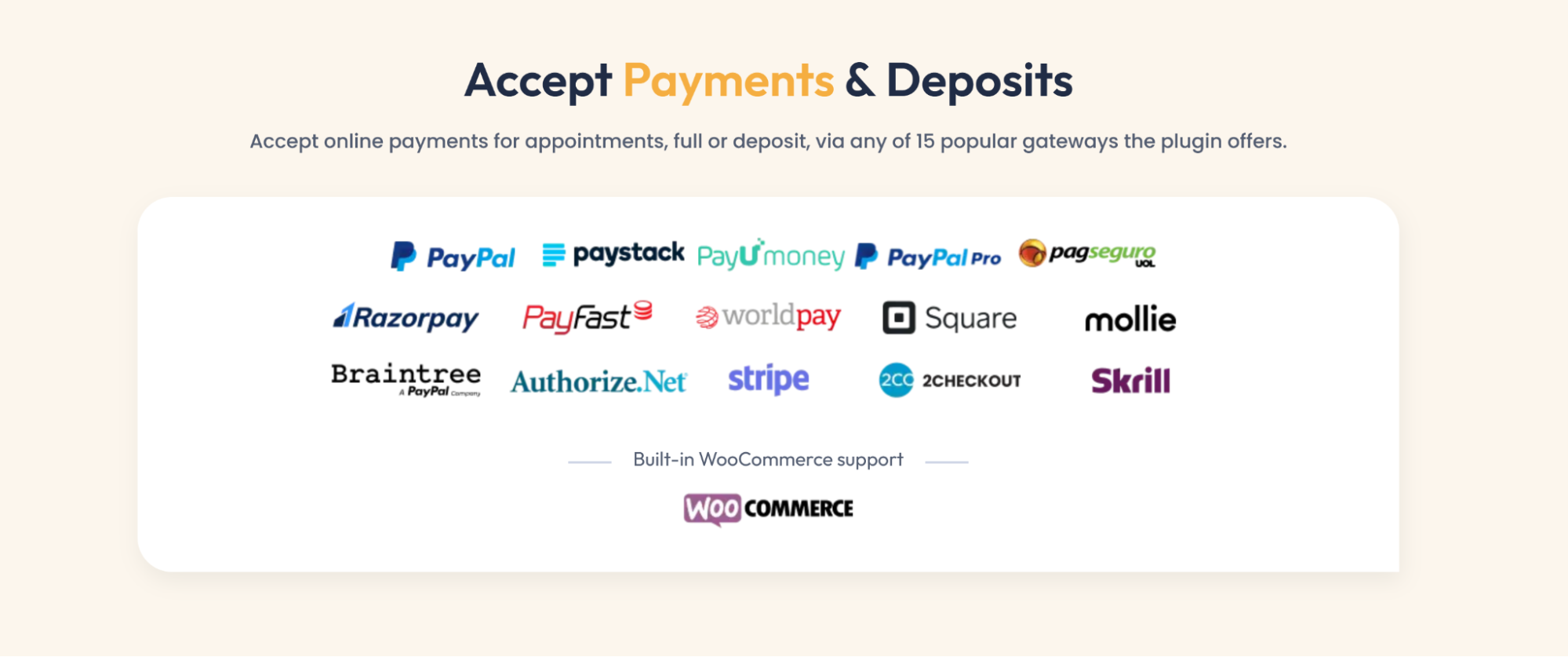 Payment methods supported in BookingPress