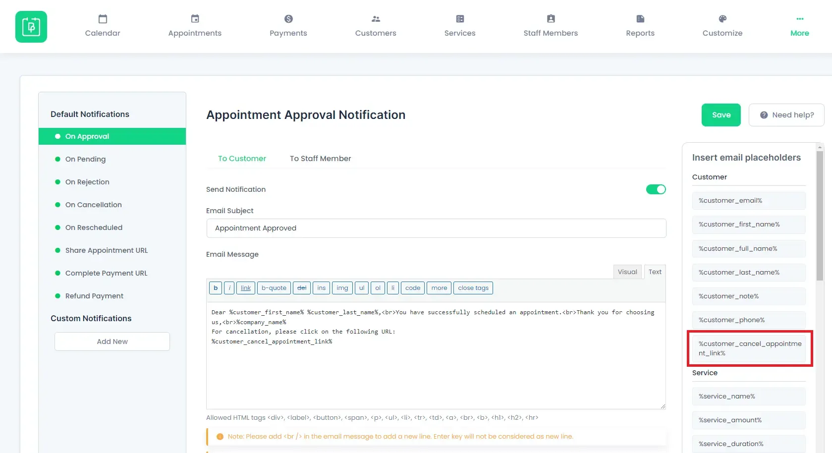 Cancel Appointment Email Notification