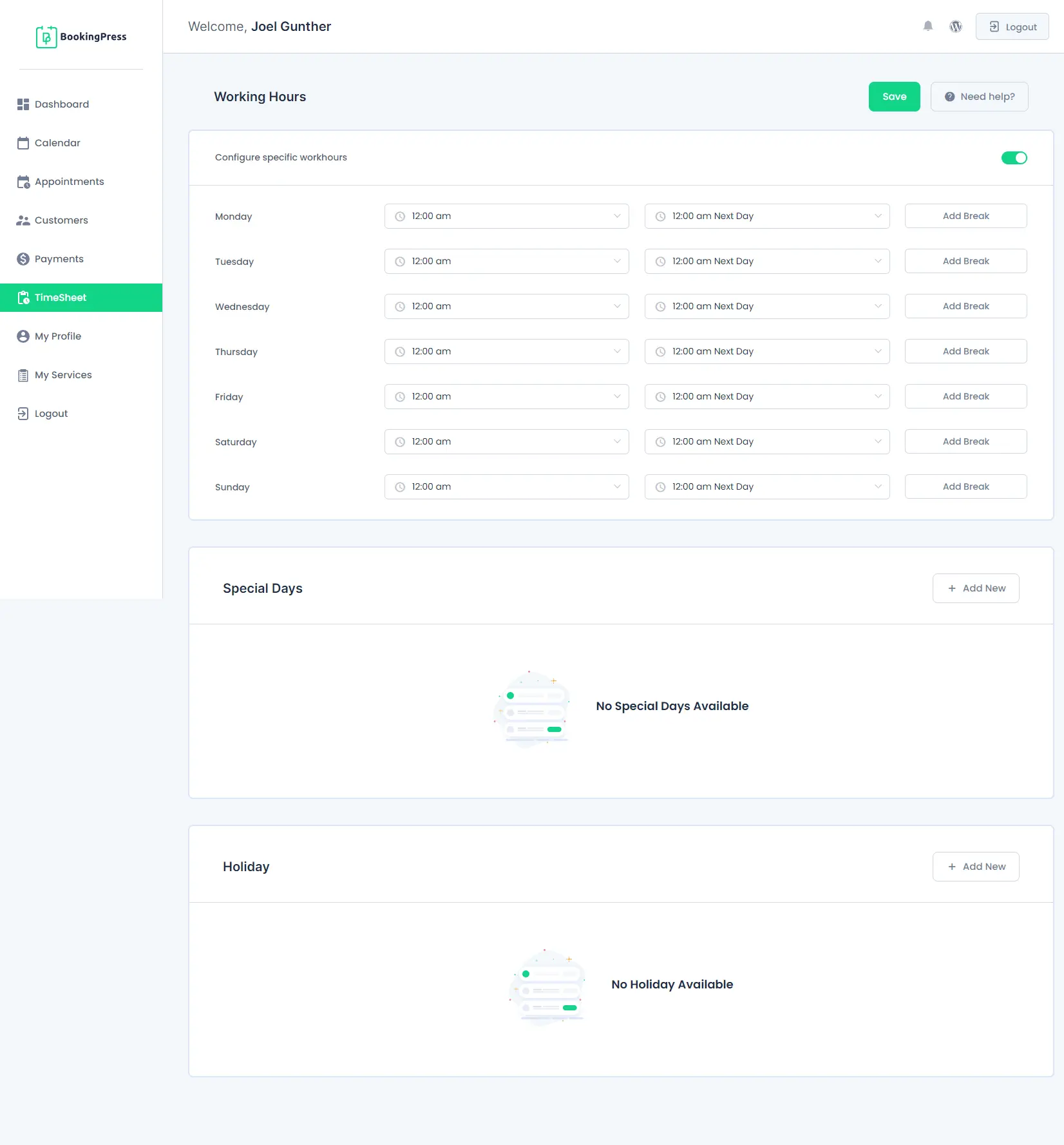 staff member timesheet