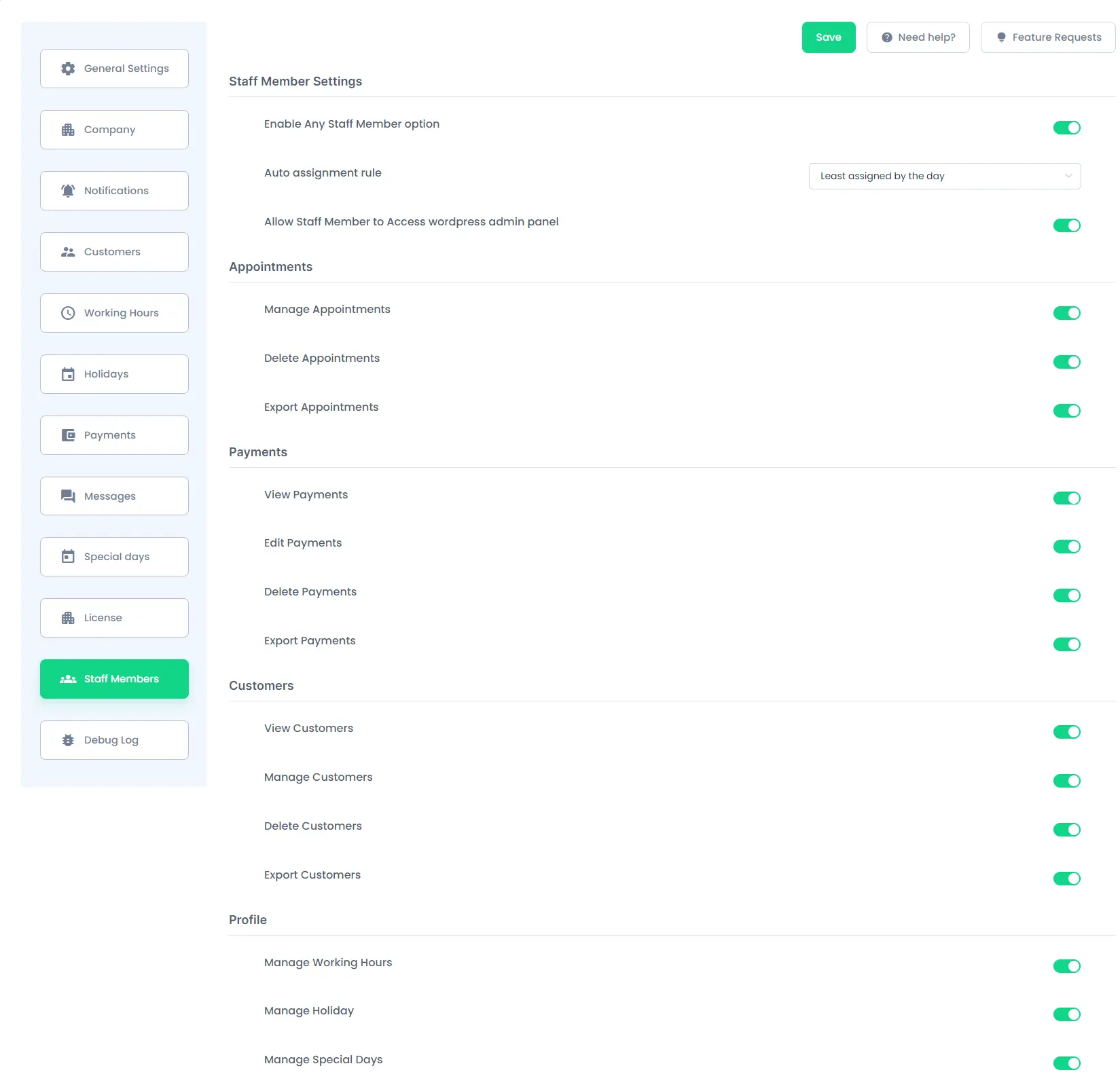 staff member settings