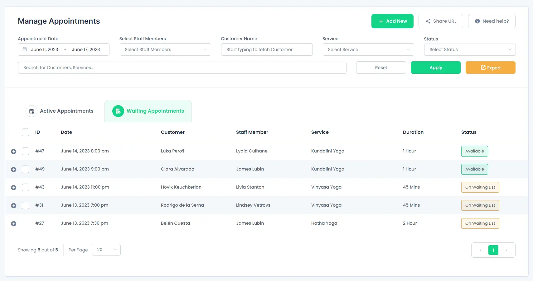 manage waitlisted appointments