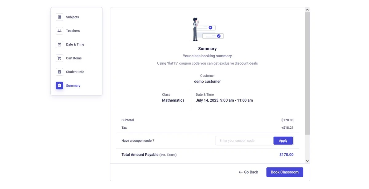 BookingPress summary page