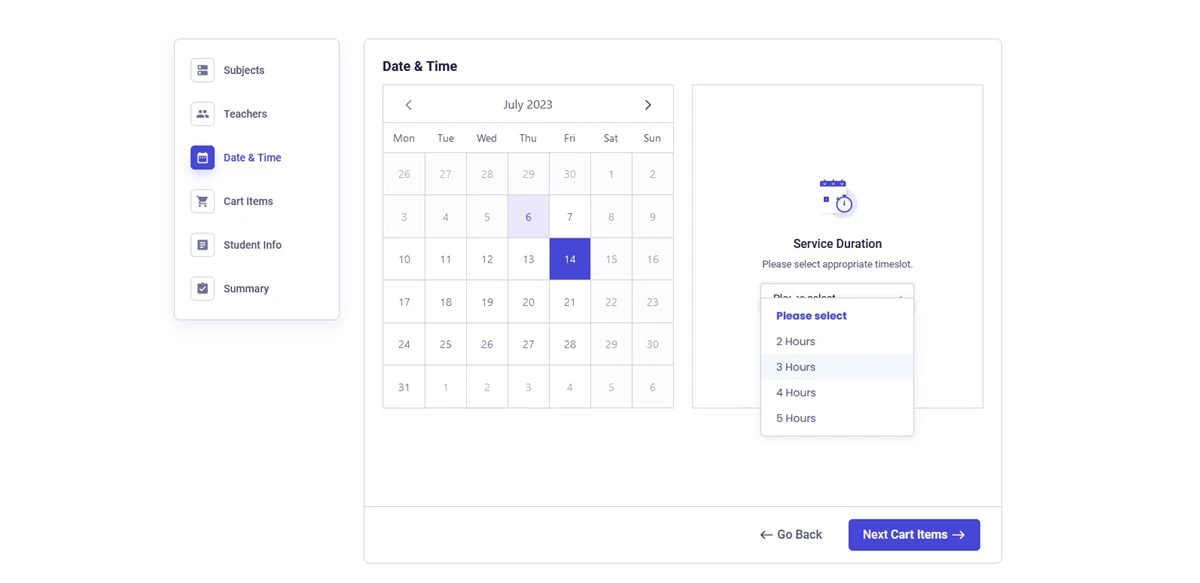 Date and time selection