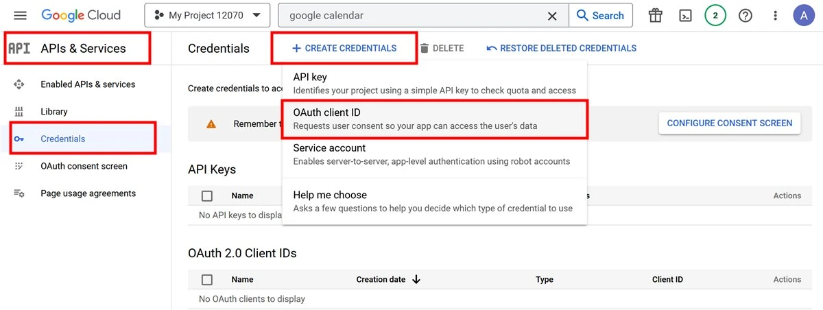 Google Calendar API Settings