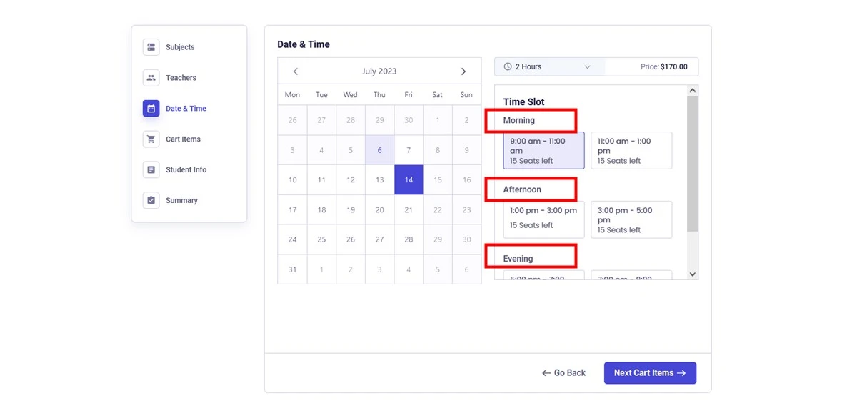 Select time slots