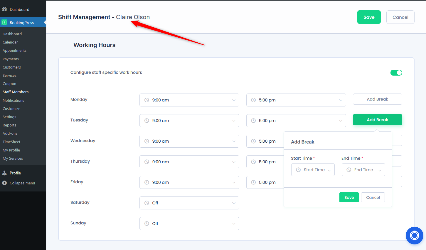 Custom Working Schedule