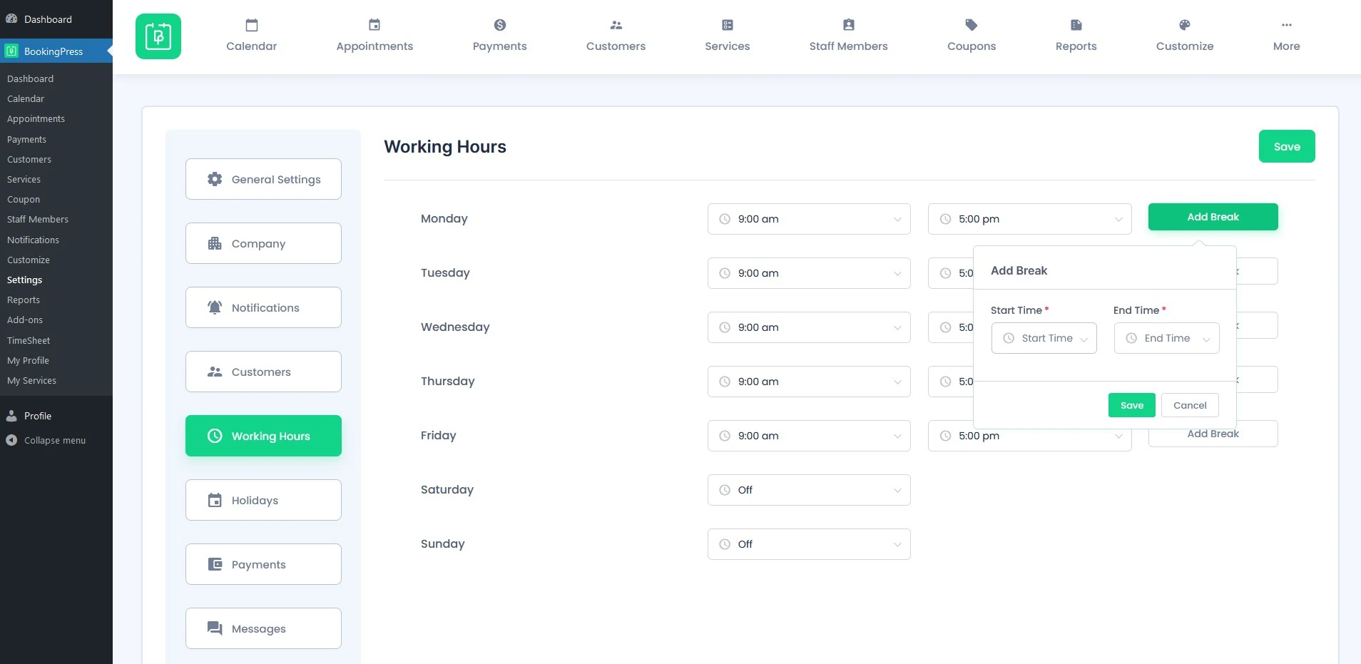 Customize Overall Schedule