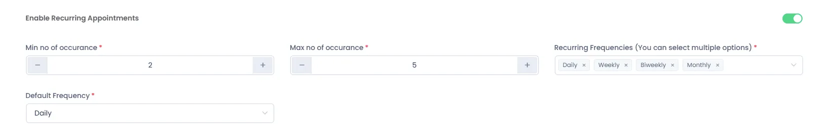 Recurring Appointments configuration.