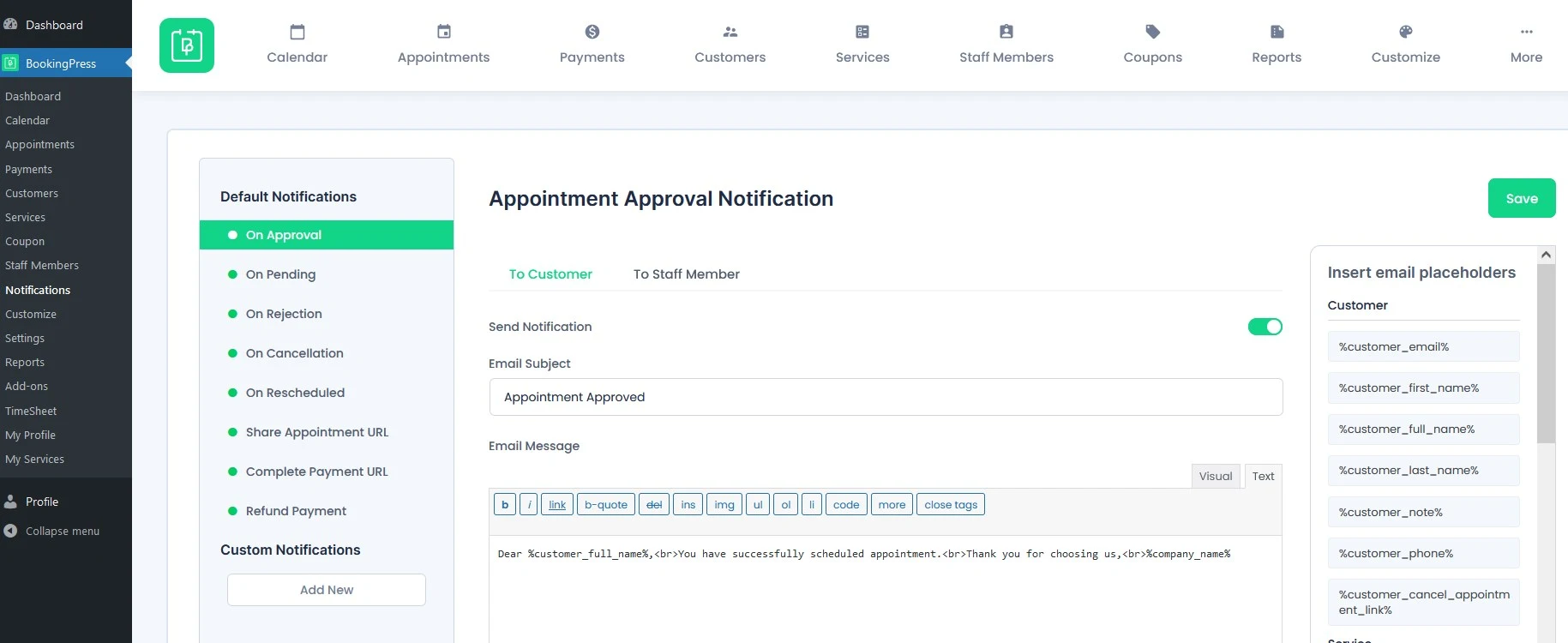 adding appointment confirmation and other notification