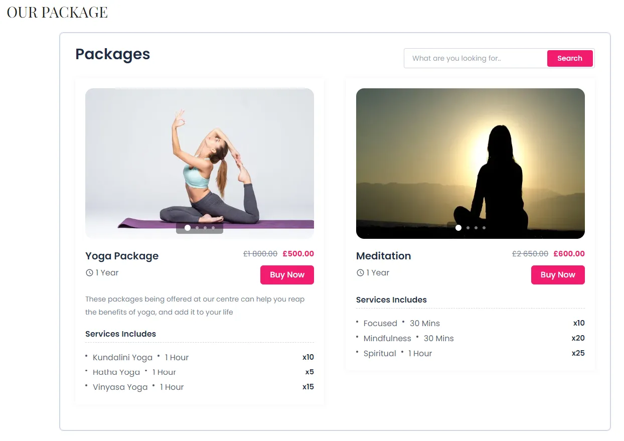 Front Package Booking Page