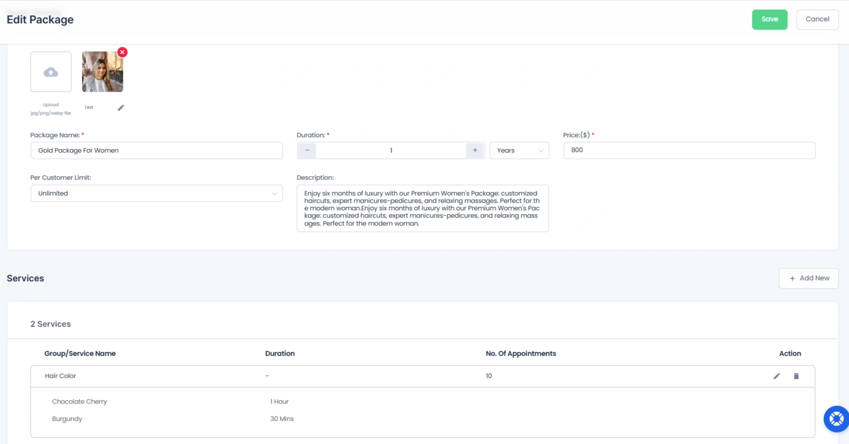 Add/Edit Package