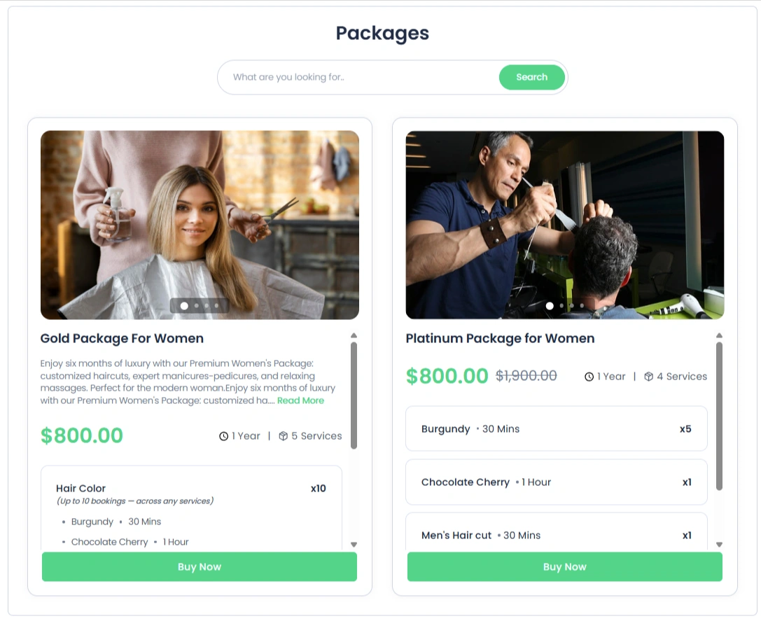 Front Package Booking Page