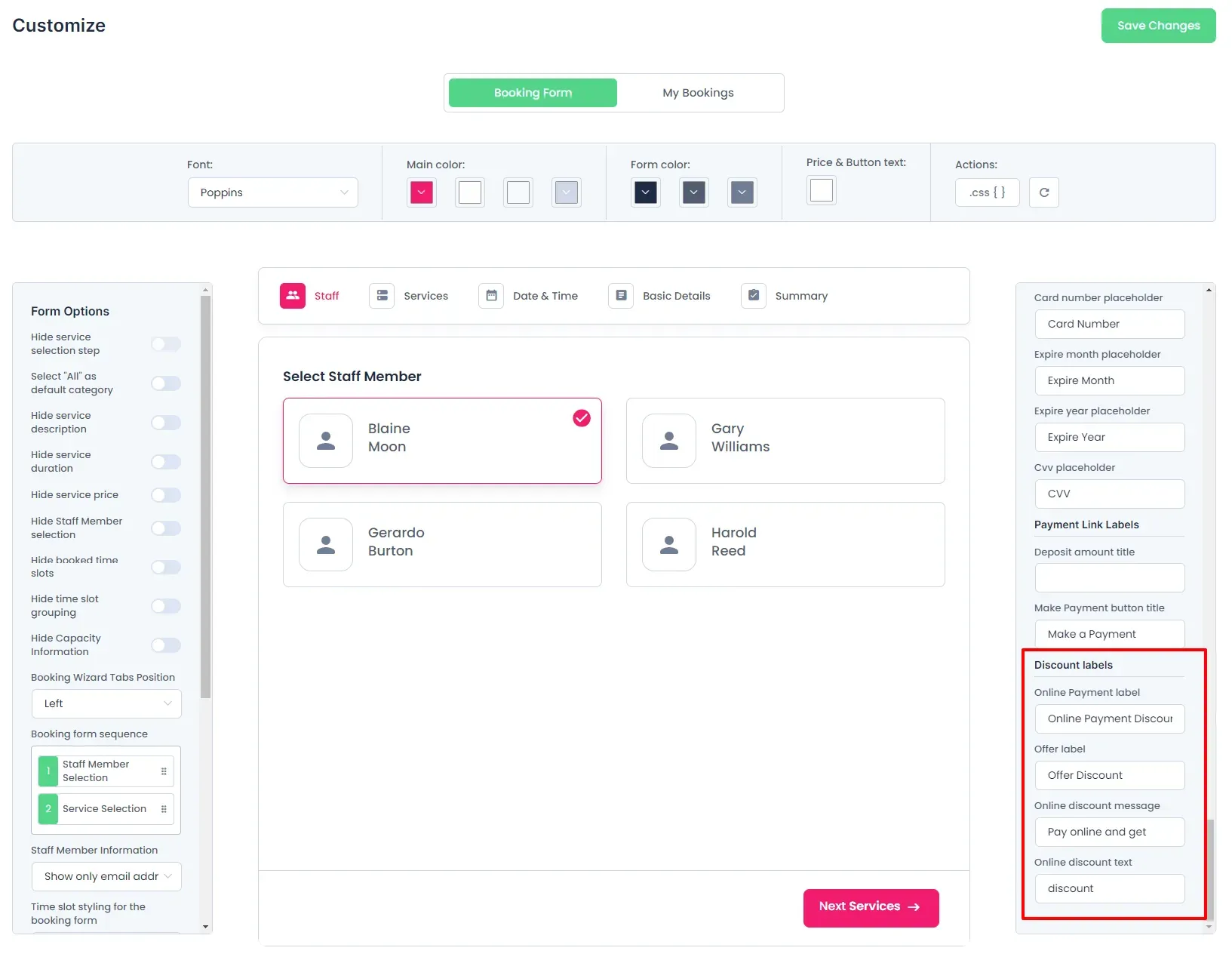 Booking Form Customize