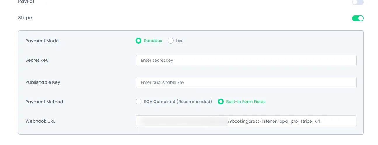 Stripe payment integration with BookingPress