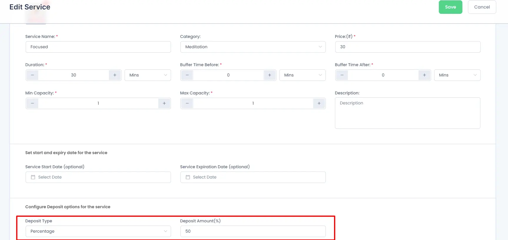 deposit type and amount