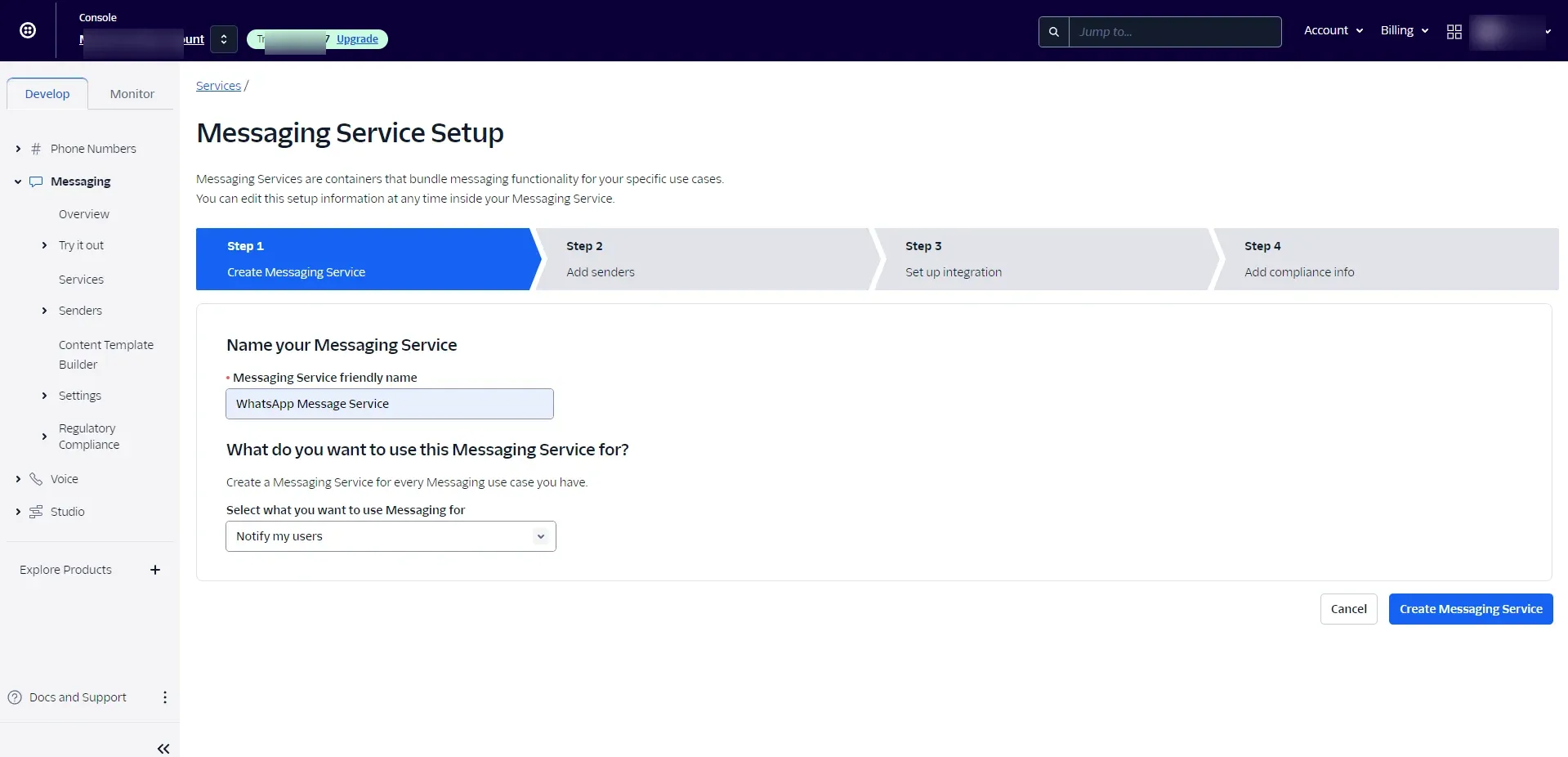 Fetching Service ID for Twilio and configuring it