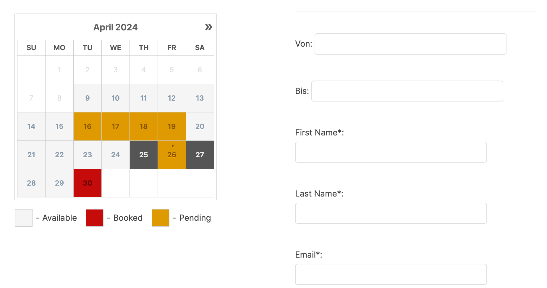 WP Booking Calendar frontend