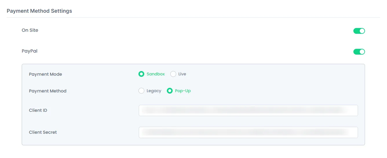 PayPal pop-up method