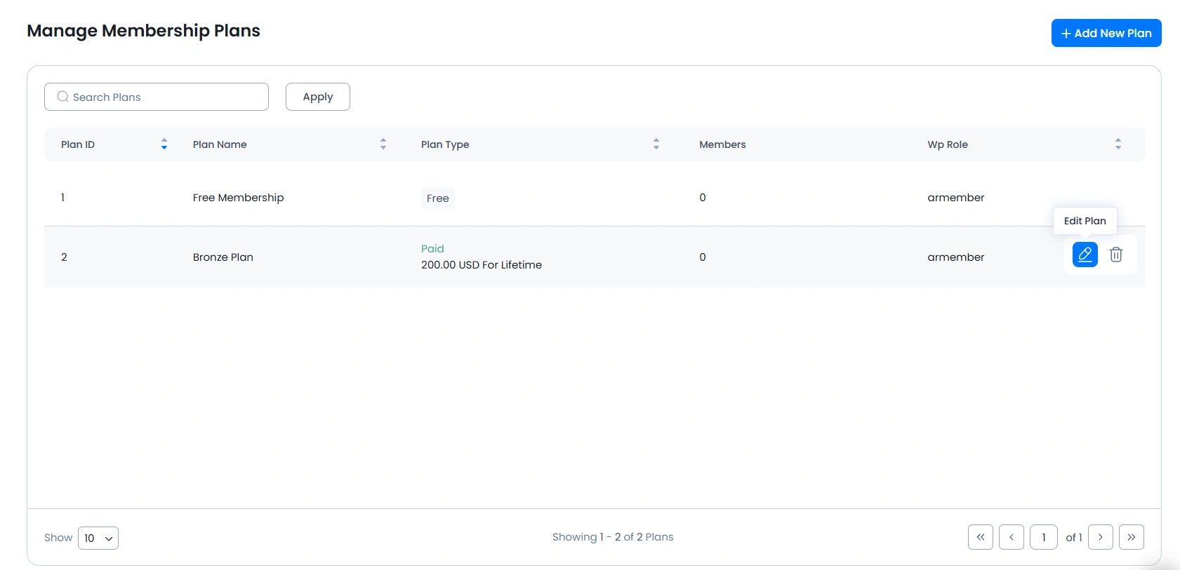 Manage Membership plans