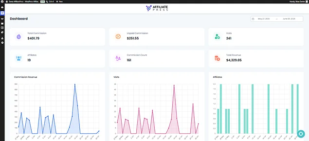 affiliatepress admin panel dashboard