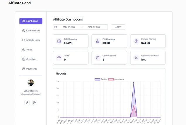 affiliatepress user panel dashboard