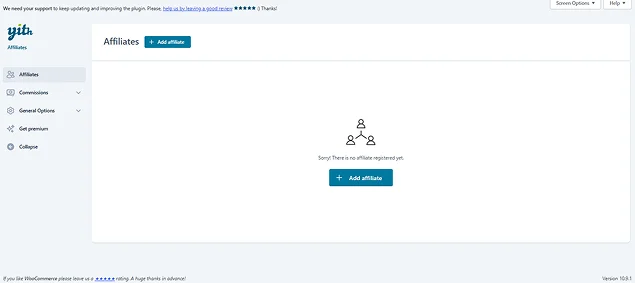 affiliates tab in yith woocommerce