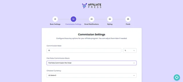 commission setting in affiliatepress