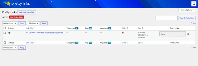 find broken links in pretty links 