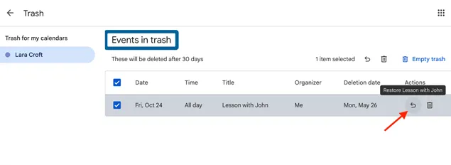 Restore deleted events