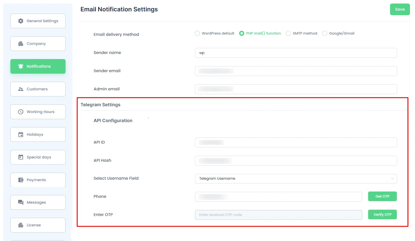 Telegram Settings