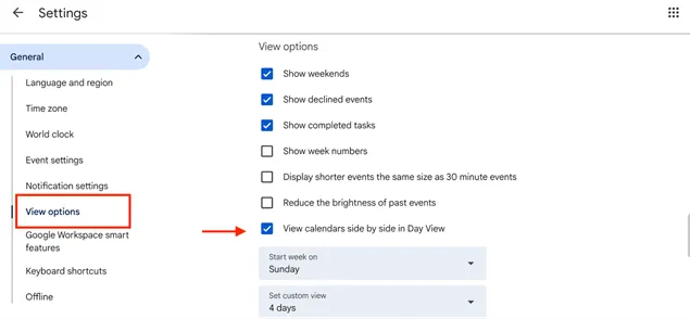 View calendars side by side