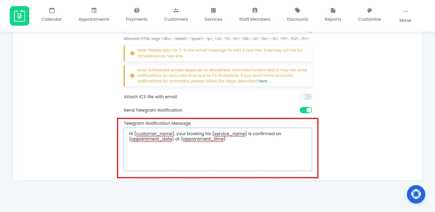 Telegram Notification Message
