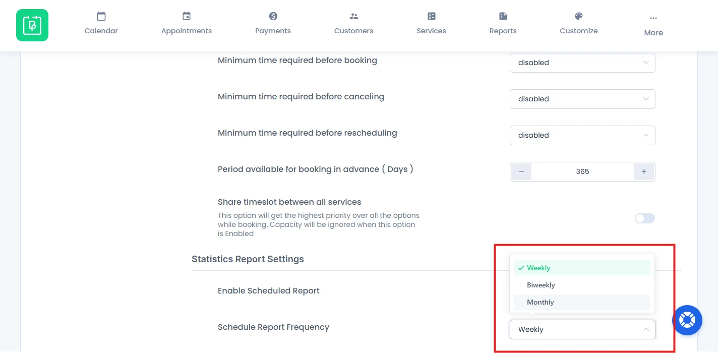 Available Schedule Report Frequencies