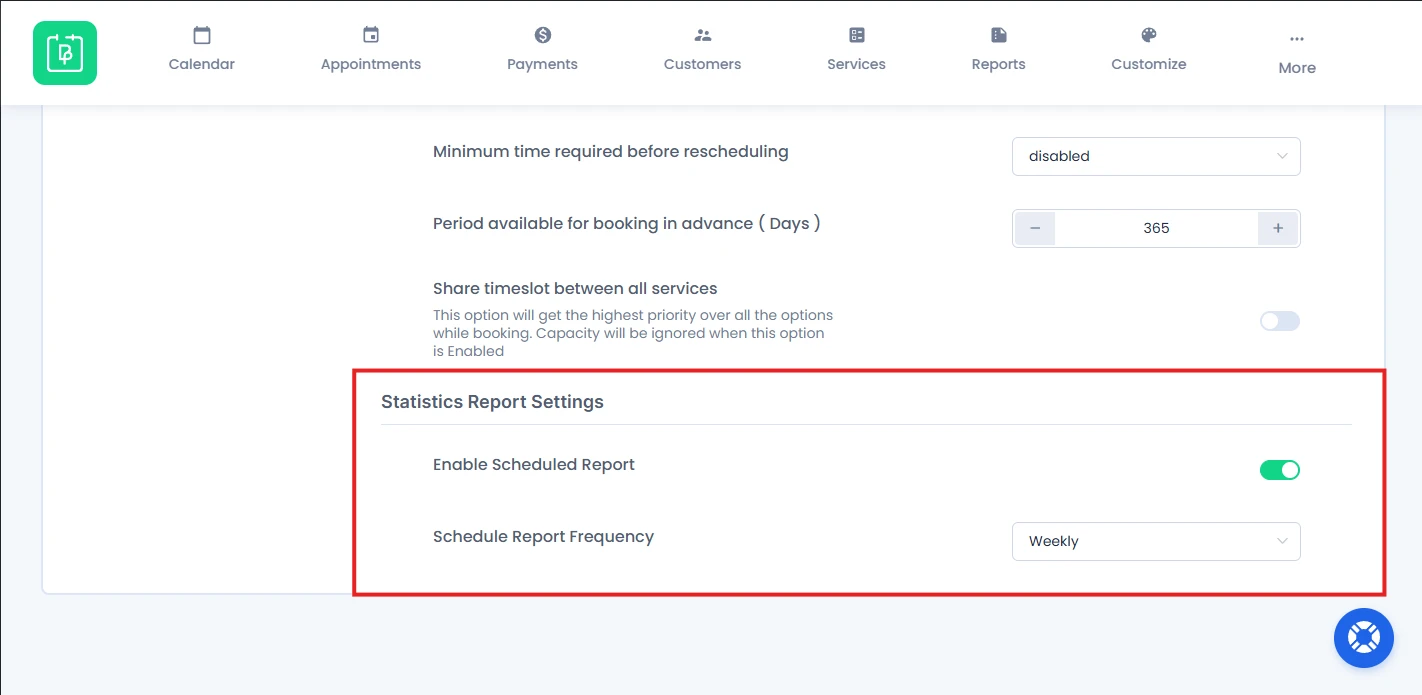 Statistics Report Settings