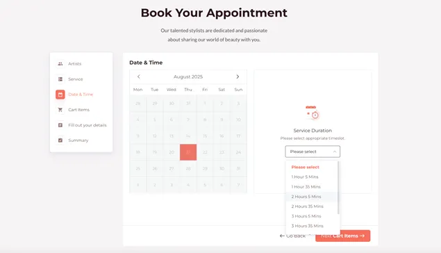 Booking forms calendar view