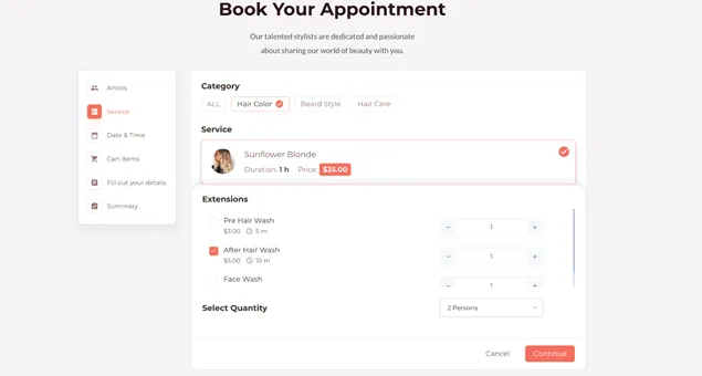Booking forms for beauty services