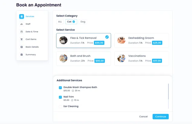 Booking forms for pet grooming services