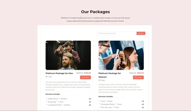 Booking forms with packages of services