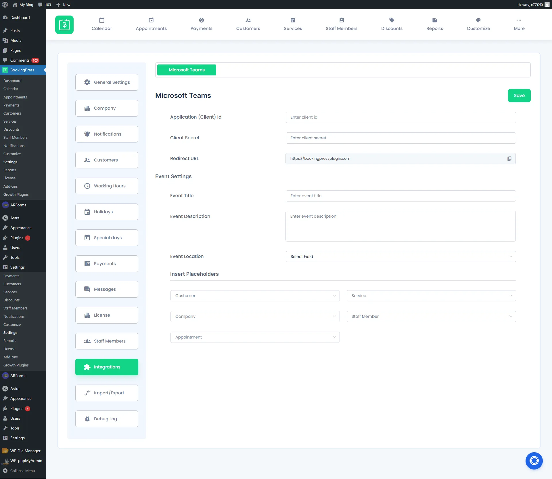 BookingPress Integration Tab