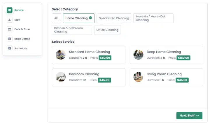 House cleaning booking