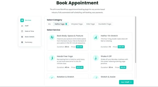 Yoga and wellness classes booking forms