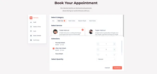 add extra services in salon booking