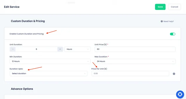 Custom Durations and Pricing Options