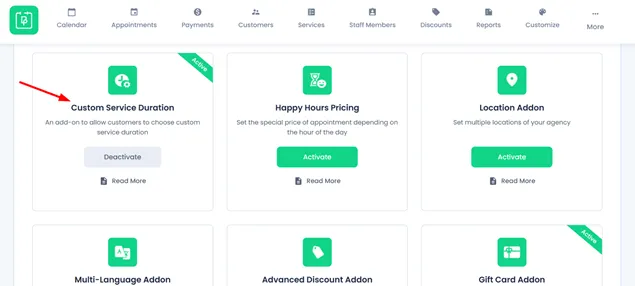 Enable Custom Service Duration