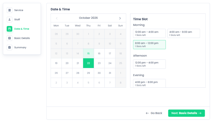 Date and timeslot