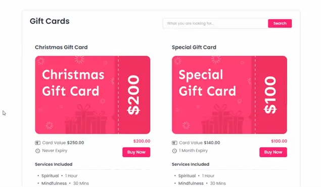 gift cards in the booking system