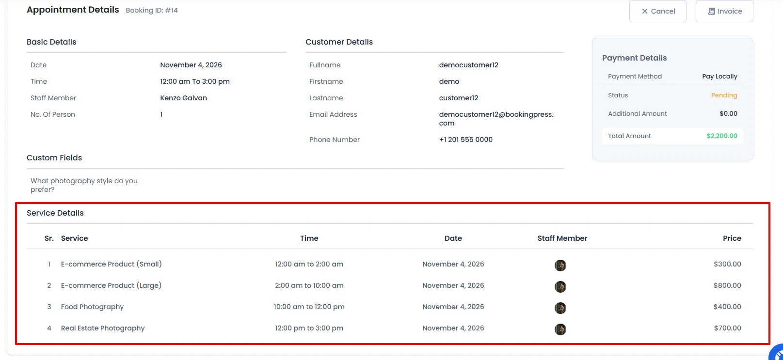 service details