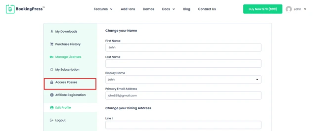 bookingpress access passes setting
