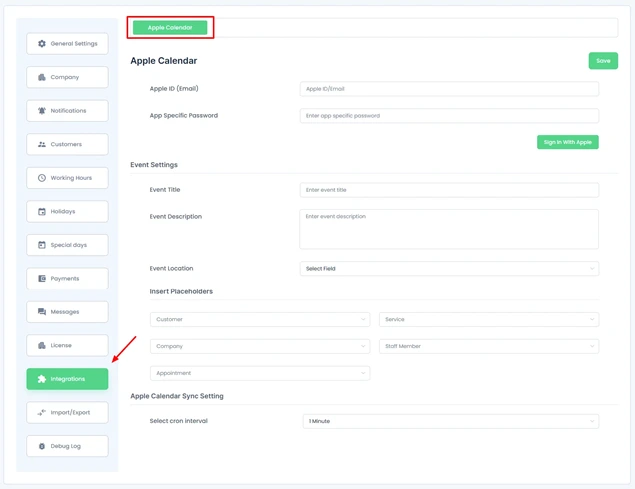 bookingpress apple calendar integration setting