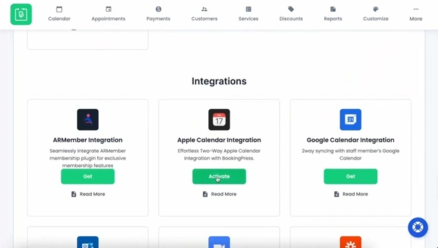 bookingpress integration setting page